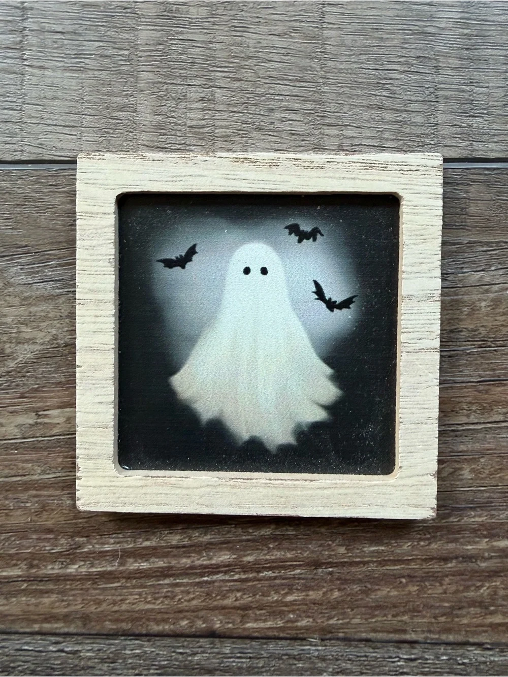 Wood-Framed Coffee Ghost Magnet Trio Neutral & White Halloween Decor 3”x3” each